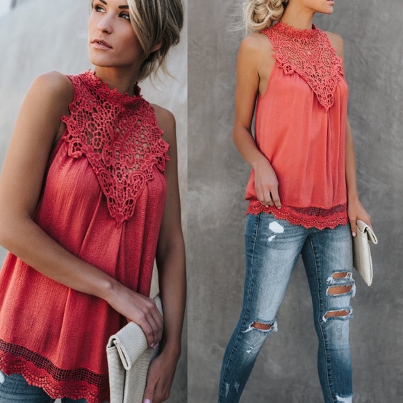 Coral crochet flowy top - Picture 2 of 4